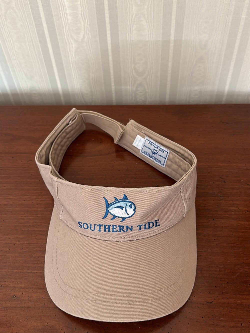 Southern Tide Tan Visor with Blue Fish Logo